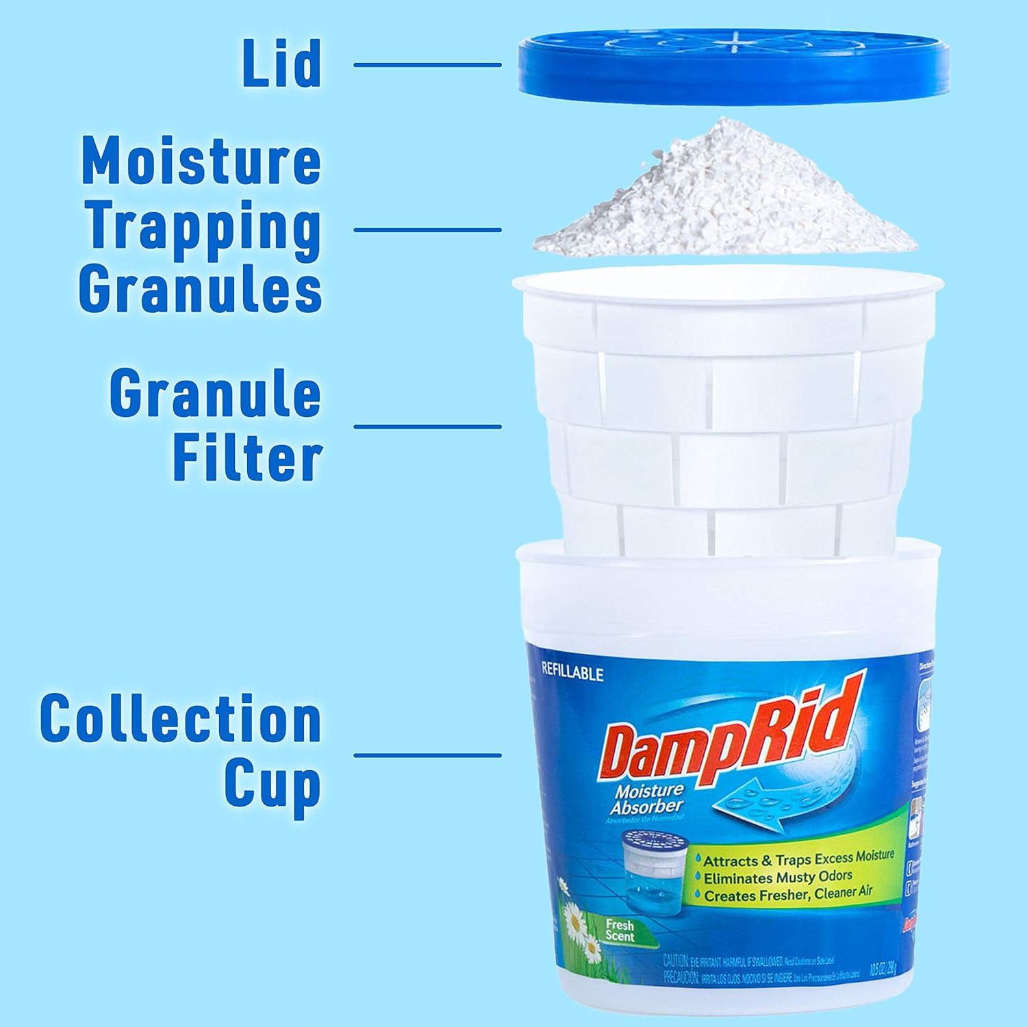 DampRid Refillable Moisture Absorber, 10.5 oz. Cups, 6 Pack, Fresh Scent