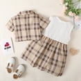 thumbnail image 4 of 3T Toddler Baby Girls Clothes Baby Girls Outfits 3-4T Girls Short Sleeve Plaid Top Sleeveless Sundress 2PCS Set Khaki, 4 of 8