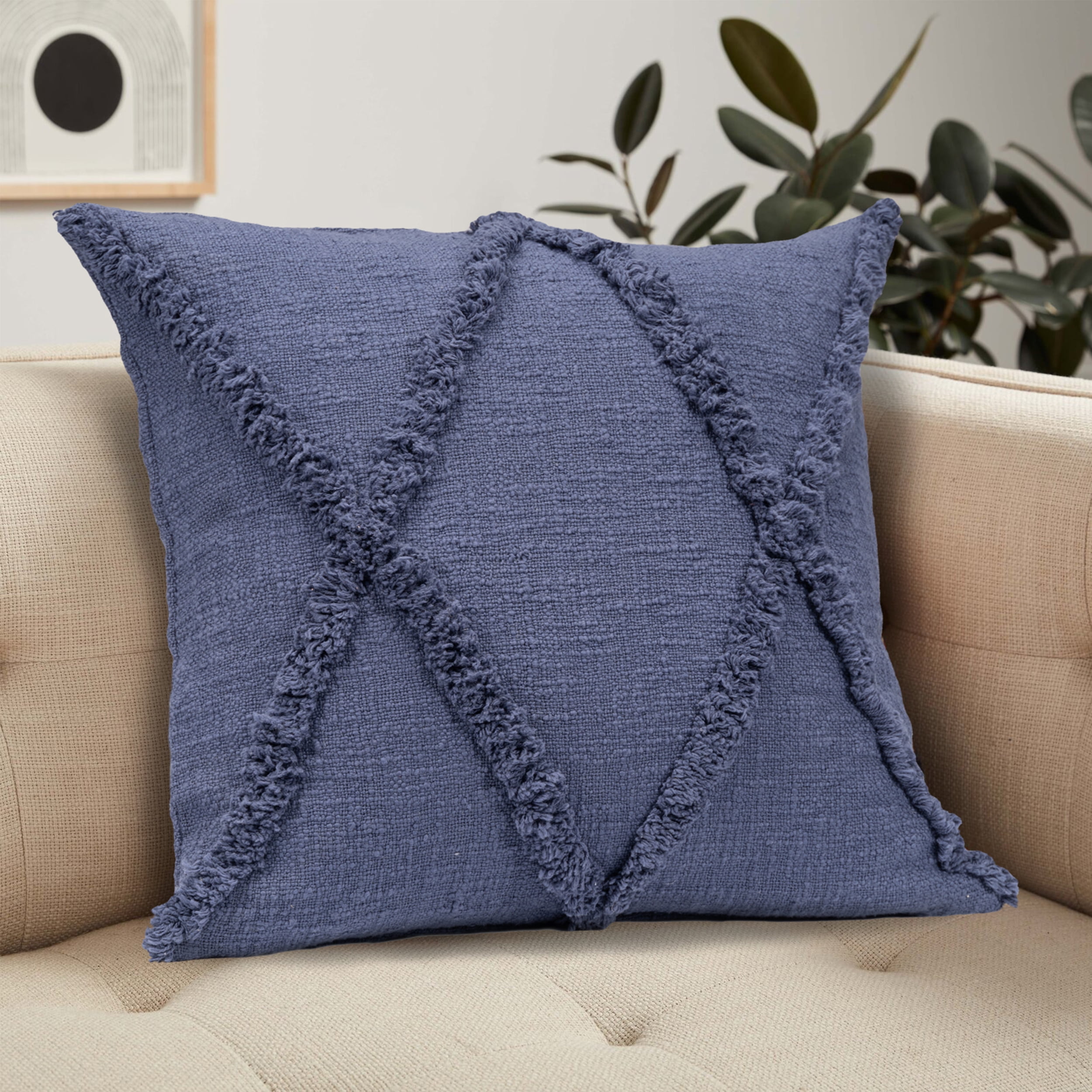 Ox Bay Sara 18" x 18" Denim Shag Diamond Cotton Adult Decorative Throw Pillow