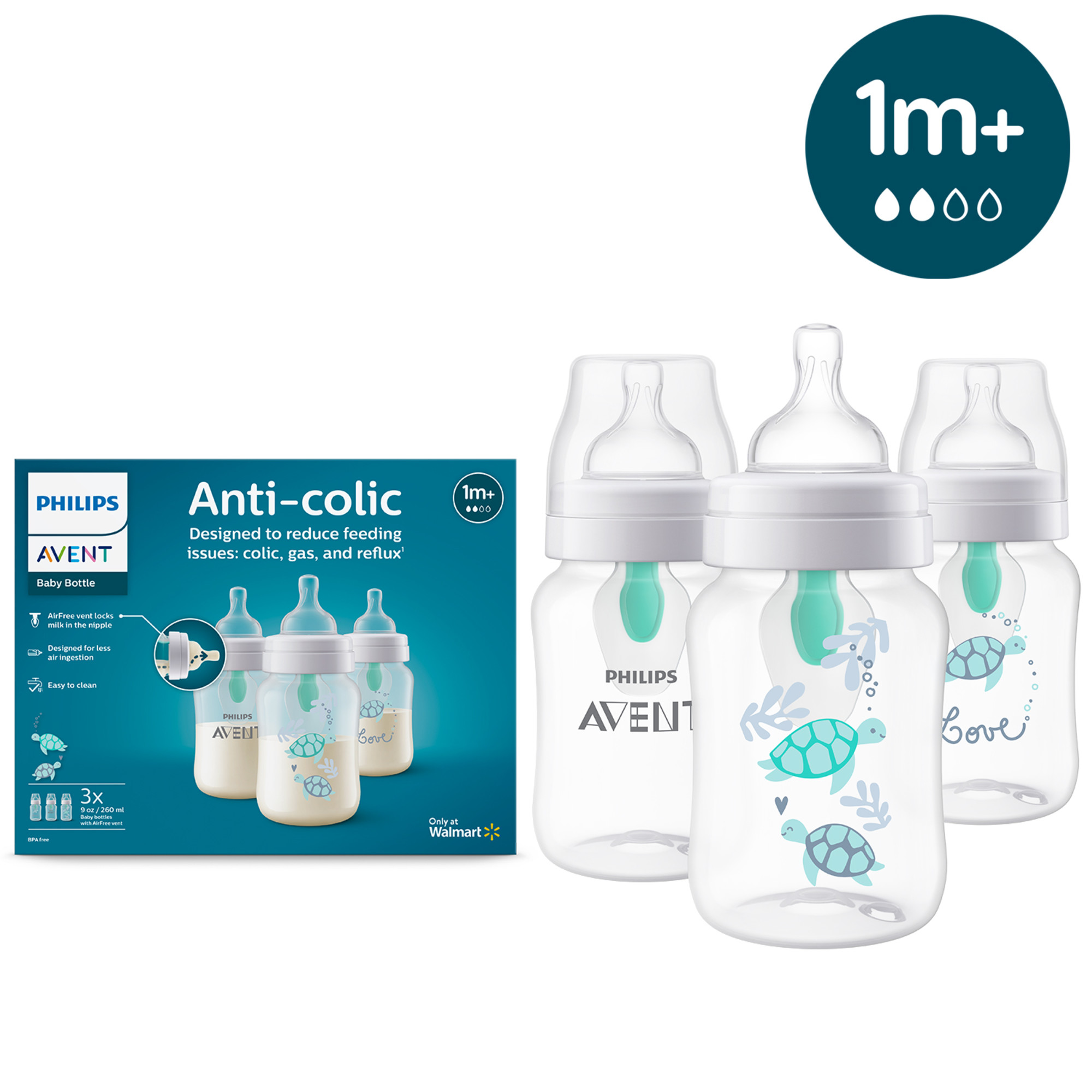 Philips AVENT Anti-Colic Bottle with AirFree Vent 9oz Pack of 3 photo 2