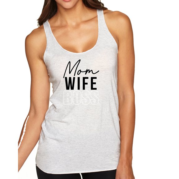 Wild Bobby, Mom Wife Boss Mother's Day Tri-Blend Racerback Tank Top, Heather White, Medium