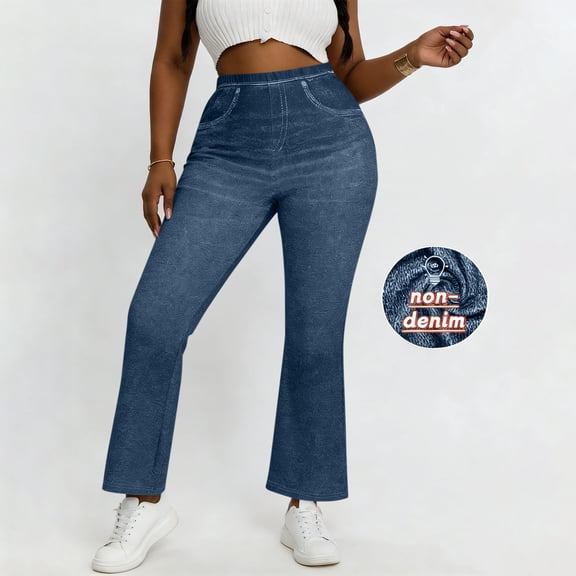 Cxenplz Stretchy Flare Jeans for Women High Waisted Pull On Bell Bottom Jeans Trendy Elastic Tummy Control Denim Pants