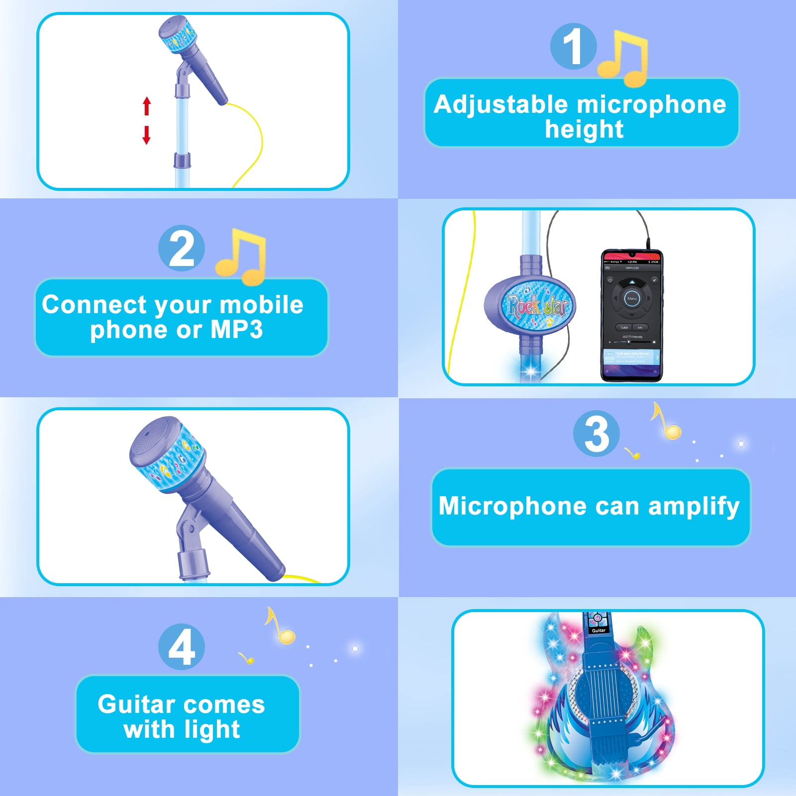 LINXUXIE Guitar for Kids, Guitar & Microphone Set for Toddler, Karaoke Toy Gift for Boys & Girls