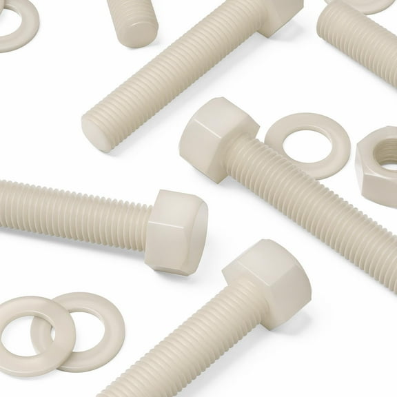 5 x Natural Colour Nylon, Hex Head, M20 x 100mm, Plastic Nuts and Bolts, Washers, Hexagon, Nylon, (25/32 x 3 15/16 in)