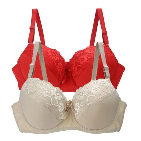Valcatch Women s Full Coverage Flower Lace Underwire Unpadded Comfy Plus Size Bra (Pack of 2)