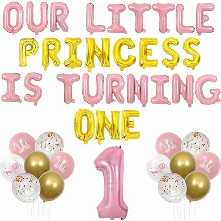 Our Little Princess is Turning One Decor Balloon Banner Princess First Birthday Decor for Girl Pink Number 1 Balloon Fairy Castle 1st Birthday Set for Baby Girl