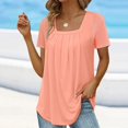 thumbnail image 3 of Gibobby Playera de Manga Corta con Cuello Redondo Camiseta sin mangas verano para mujer, ajuste holgado, plisado, cuello cuadrado, sin mangas, dobladillo curvo fluid(Rosa,XL), 3 of 5