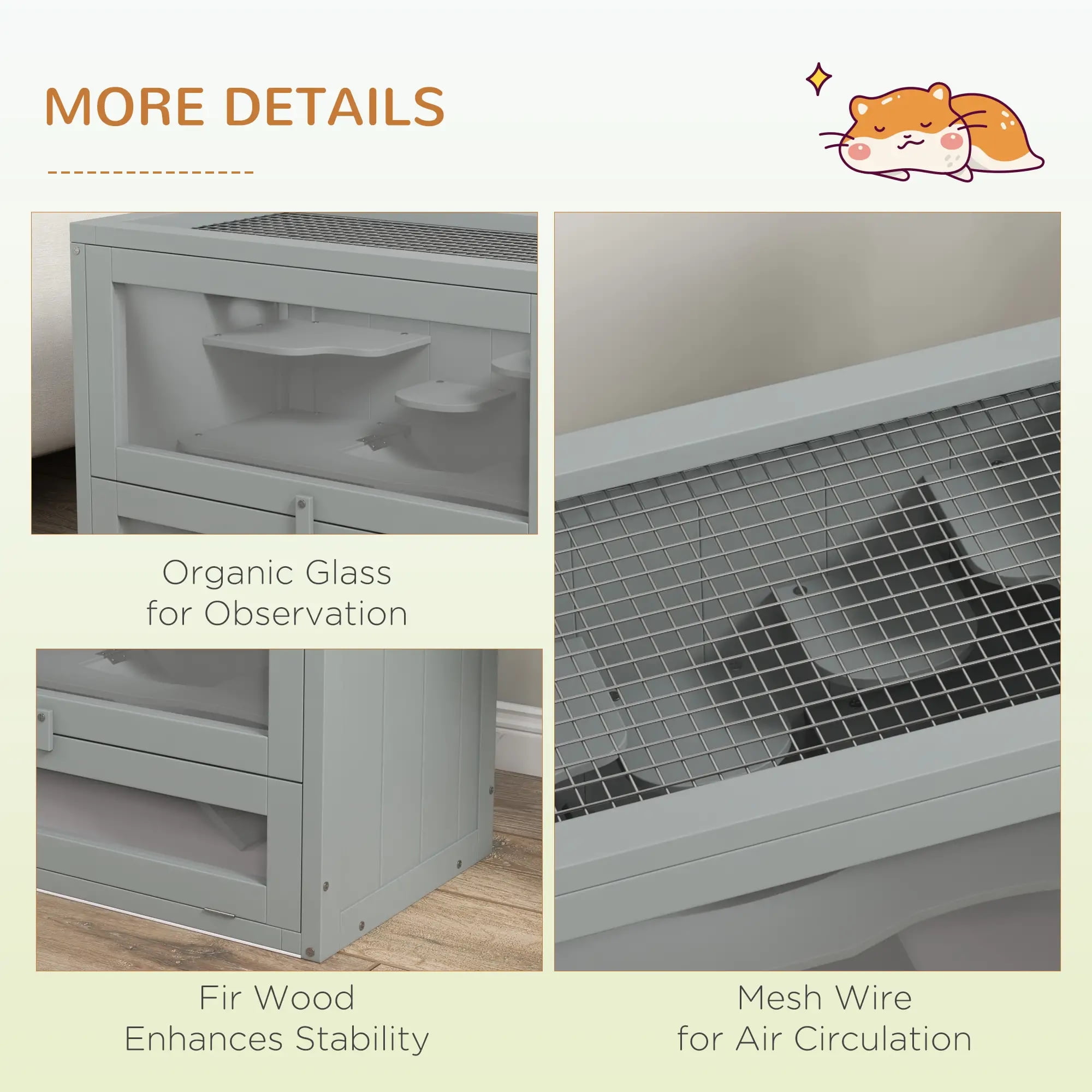 Pefilos 23" 2-Level Hamster Cage with Openable Top, Door, Shelf, Ladder, Pet Cages for Small Animals Guinea Pig Hutch House Indoor, Gray