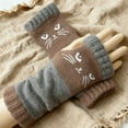 thumbnail image 3 of HNMKIU Women's Winter Gloves , Open Toe Mittens with Embroidery Stitching for Women, Cozy Warm Fashion Gloves for Cold Weather Khaki,One Size, 3 of 3