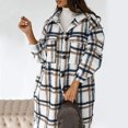 thumbnail image 4 of IROINNID Women's Leisure Mid-Long Jacket Turndown Lapel Plaid Shacket Long Sleeve Outwear, Gray, 4 of 6