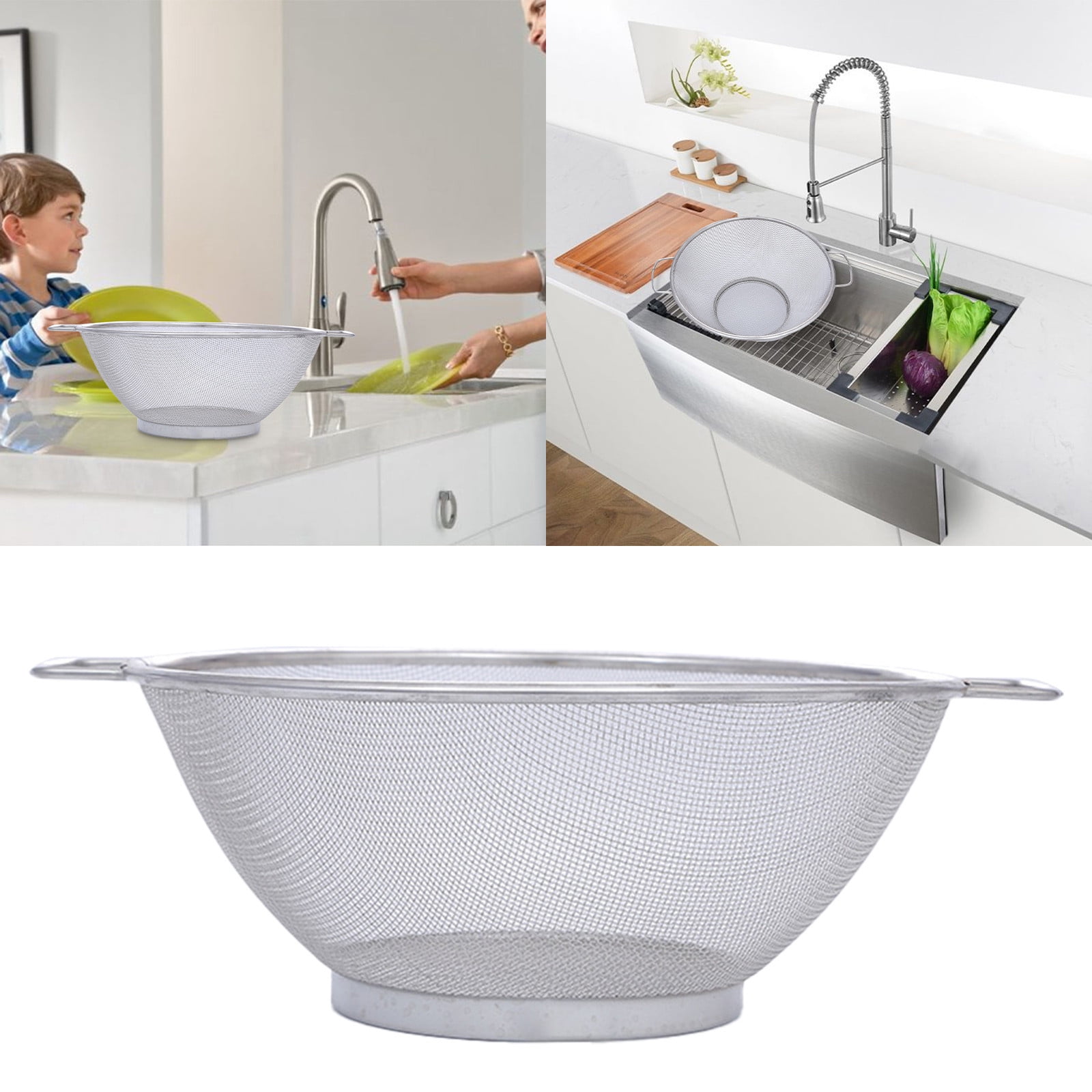 Zerbueate Strainers And Colanders Stainless Steel Rice Washing Sieve Double Ear Washing Basket Drain Drain Basin Household Rice Washing Machine Rice Washing Basin Washing Rice Artifact,