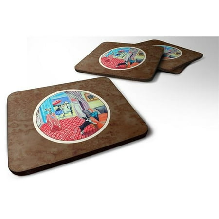 

Lady with Her Boston Terrier Foam Coaster Set of 4