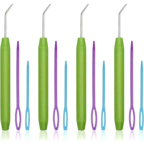 Jdesun 4 Pieces Knitting Loom Hook Crochet Hook and 8 Pieces Large Eye Plastic Sewing Needles for Knifty Knitter