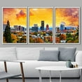 thumbnail image 3 of wall26 - 3 Piece Framed Canvas Wall Art - Portland Oregon Downtown City During Sunset in The Fall Season Abtract Painting - Modern Home Art Stretched and Framed Ready to Hang - 24"x36"x3 WH, 3 of 5