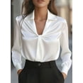 thumbnail image 2 of Deago Women's Long Sleeve Satin Blouse Twist Front Business Casual Dressy Elegant Shirts Office Work Tops (White, XL), 2 of 9