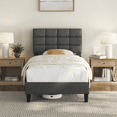 thumbnail image 2 of Renwick Twin Upholstered Bed Frame with Square Tufted Headboard, Dark Gray, 2 of 9
