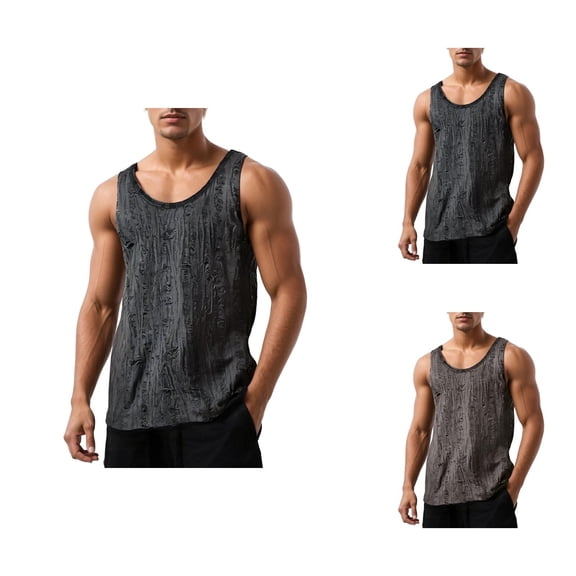 Tank Tops Men Summer Casual Fashion Loose Fit Scoop Neck Ripped Distressed Sleeveless Shirt Workout Gym Tanks