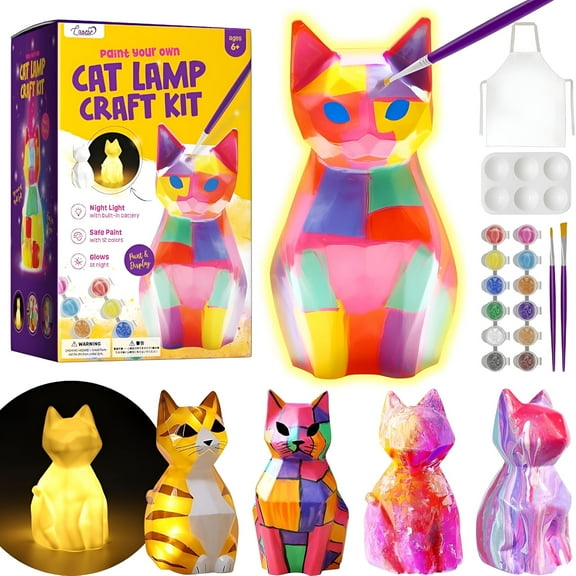 BESTSKY Toy Paint Your Own Cat Lamp Kit-Arts and Crafts for Kids Teens Adults Art Supplies Painting Kits for Kids Toys Girls Boy Birthday Gift Ages 3 4 5 6 7 8 9 10 11 12 13