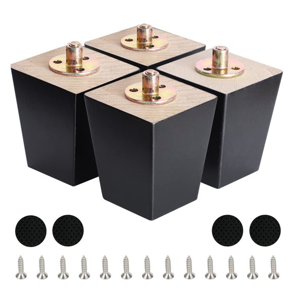 Patas de madera para muebles de 3 pulgadas, patas de sofá de madera, juego de 4 patas de repuesto cuadradas negras modernas de mediados de siglo para mesita de noche seccional, sillón, sillón reclinab