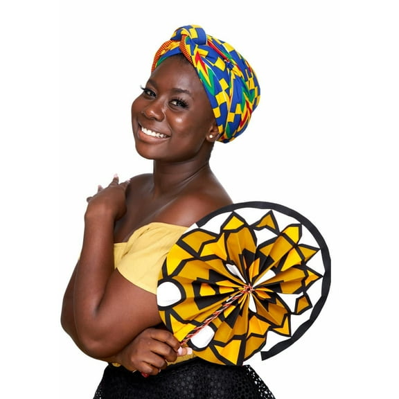 Yellow,Blue,Red Silklined Kente Print Headwrap