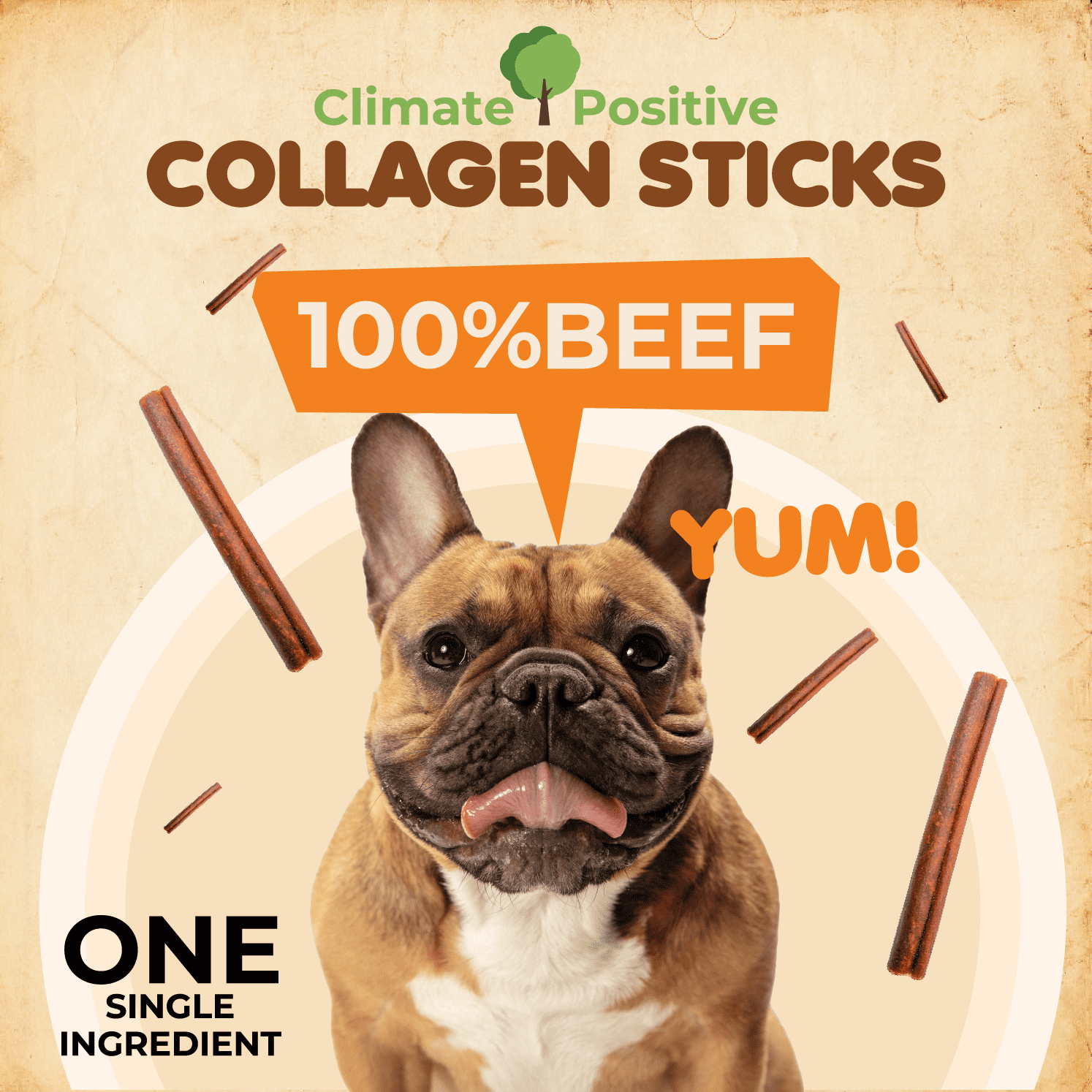 Makondo Pets Collagen Sticks Beef Flavor Dog Chews, 6" Premium Treats