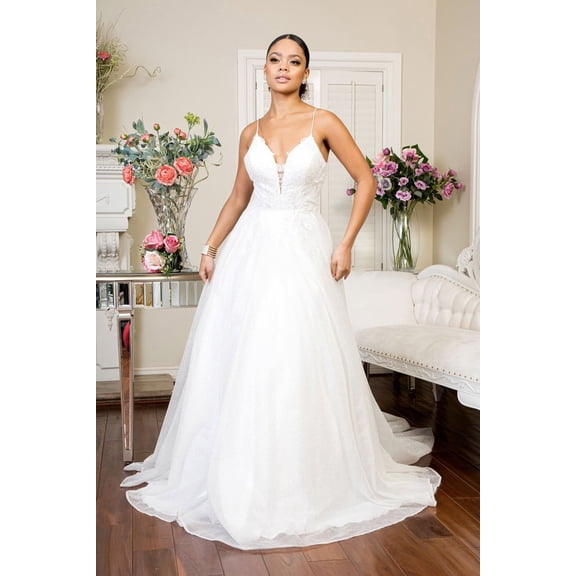 Women's Elizabeth K Ivory Embroidered Bridal Gown Gl1904 Size S