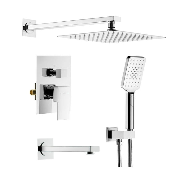 Kibi USA Cube Pressure Balanced 3-Function Shower System with Rough-In Valve Chrome Chrome Finish