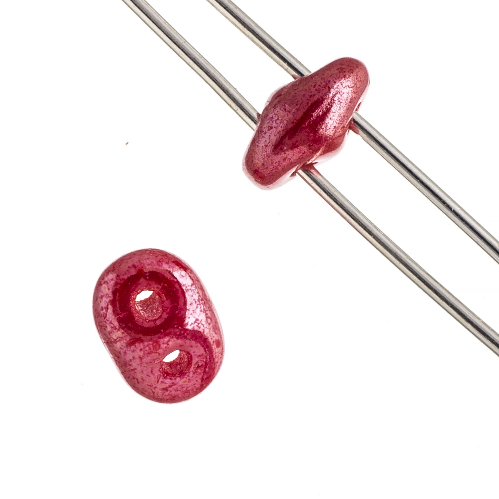 John Bead 100g Czech Glass Superduo 2-Hole Beads 2.5x5mm Opaque Coral Red White Luster