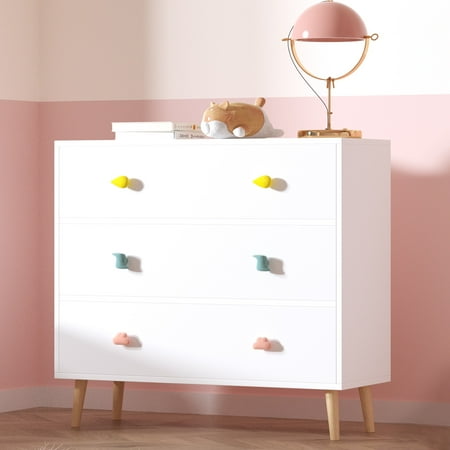 Kids Dresser with 3 Drawer for Bedroom Wooden Dresser Chest and Toy Storage Cabinet Bedside Night Stand for Toddlers Kids Living Room Small Chests of Drawers for Children White