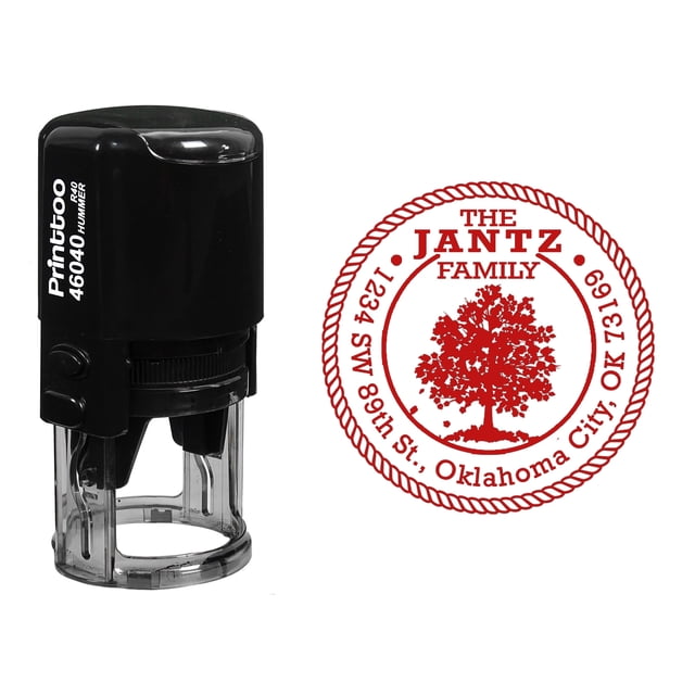 Printtoo Tampon en Caoutchouc pour Adresse Familiale, Corde Ronde Personnalisée, Design Arbre, Rouge
