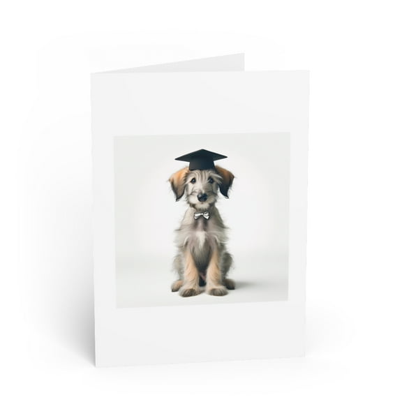 DistinctInk Greeting Card / Note Card - Scottish Deerhound Puppy Graduation - PACK of 3