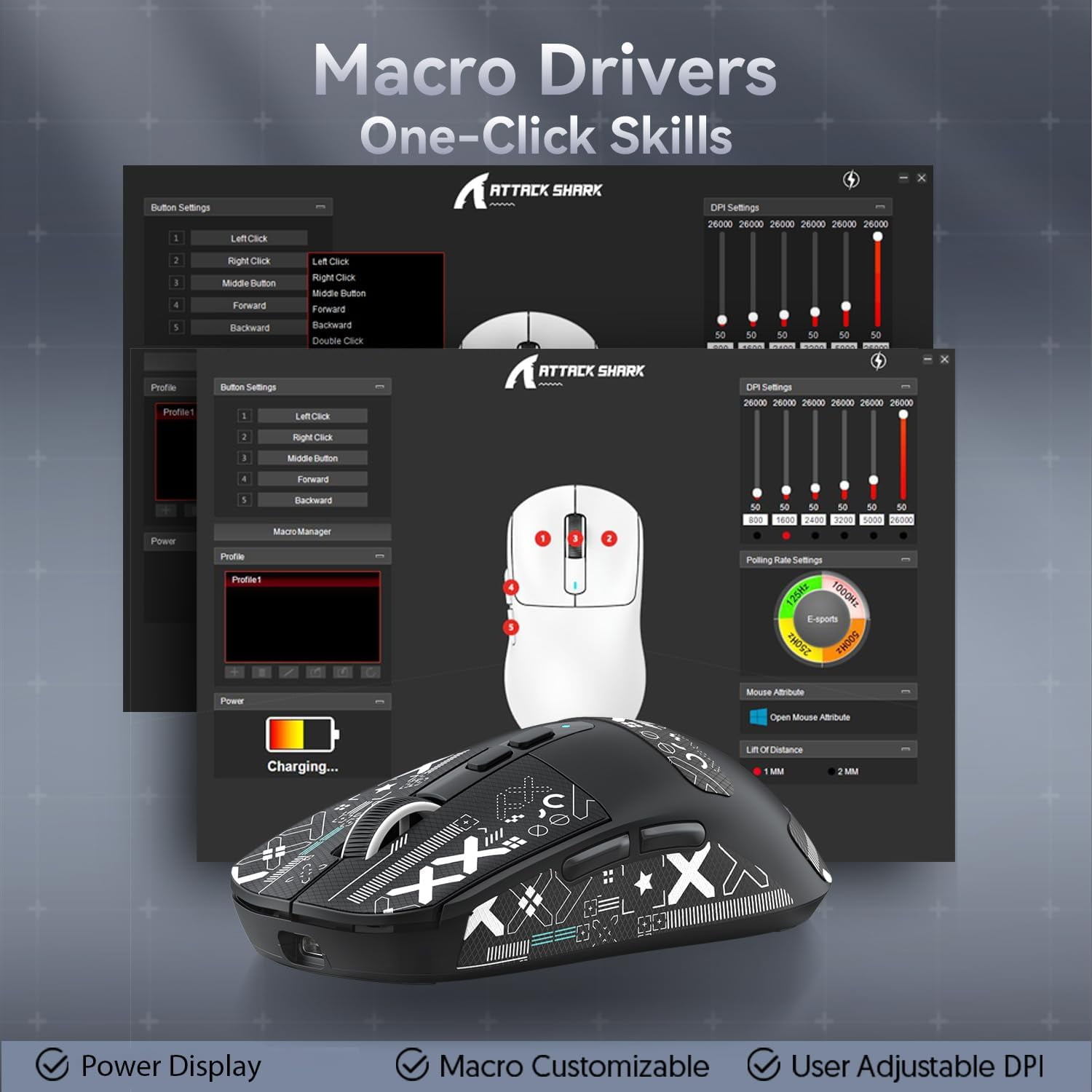 ATTACK SHARK X6 Optical USB Wireless Gaming Mouse, Black Pro