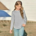 thumbnail image 5 of TOOYOU Girls T-Shirt Long Sleeve Shirts Kids Arc Hem Side Slit Soft Tunic Tops children Summer Basic Tee Gray Size 5-6 Years, 5 of 7