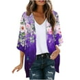 thumbnail image 3 of lcziwo Plus Size Womens Clothing Spring Summer Kimono 2025 Floral Print Puff Sleeve Cardigans Loose Cover Up Chiffon Cardigan Casual Blouse Tops Purple S Clearance Sales Today Sales Prime, 3 of 6