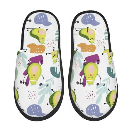 Balery Orange Green Avocado Slient Indoor Furry Fleece Comfort House Shoes Soft Non-Slip Home Shoes Cotton slippers House Slippers-- Medium