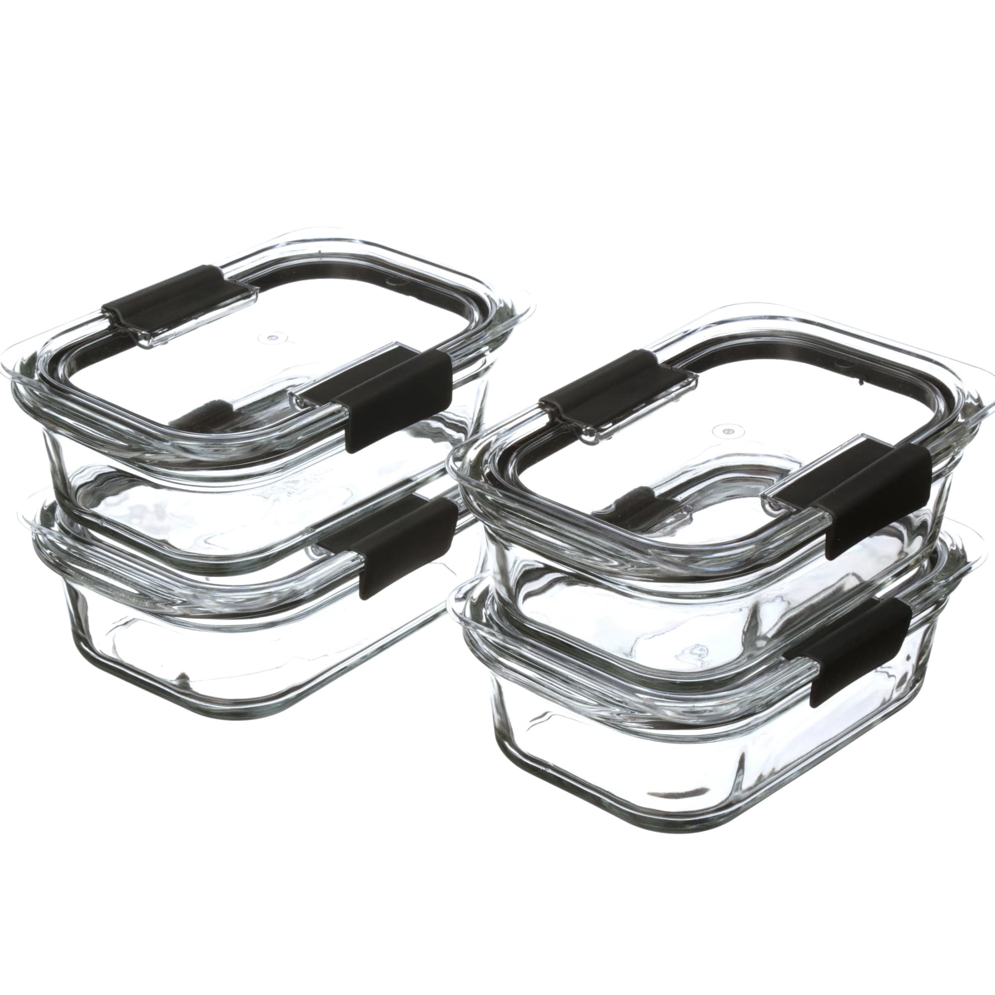 Rubbermaid Brilliance Glass Set of 4 Food Storage Containers with Latching Lids, 3.2 Cups
