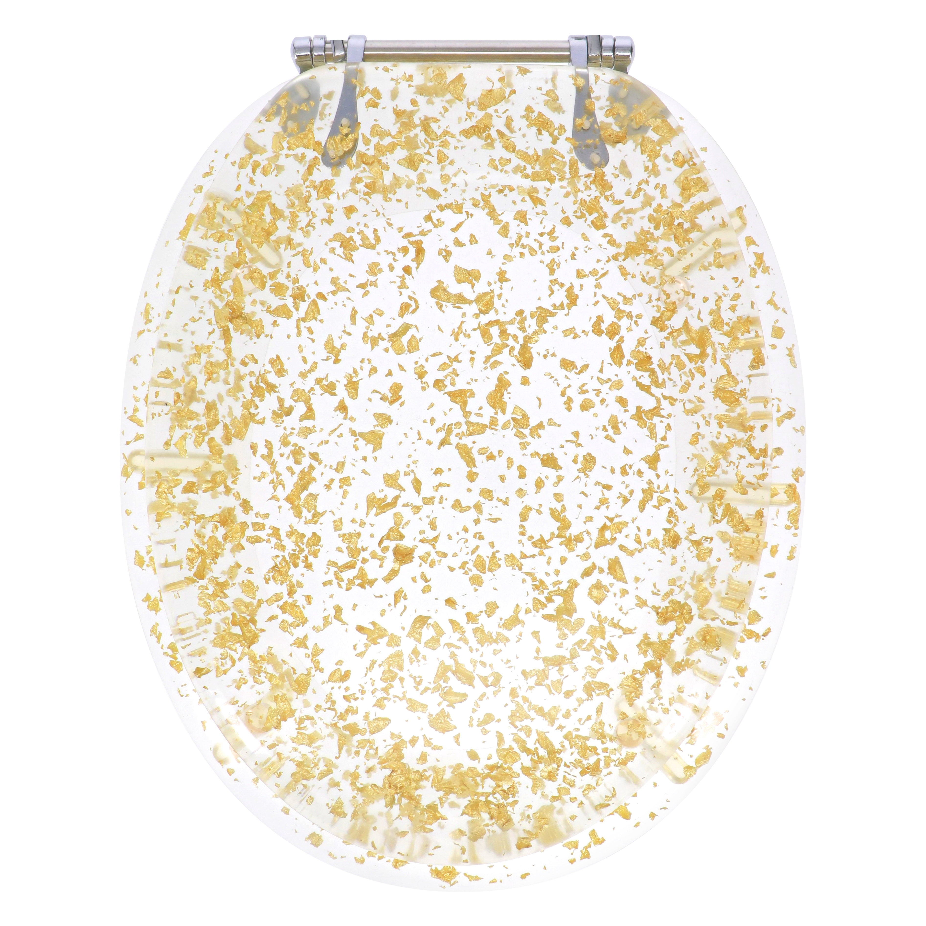 Ginsey Elongated Resin Decorative Toilet Seat with Chrome Hinges, Gold Foil