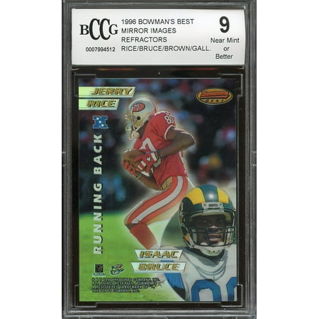 Tim Brown Hand Signed - 1996 bowman's best mirror images refractors #7 JERRY RICE - TIM BROWN BGS BCCG 9