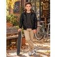 thumbnail image 3 of Heting Boys Faux Leather Motorcycle Jacket with Removable Hood Warm Fleece Lining Windproof PU Bomber Coat for Fall Winter Black 10-12, 3 of 9