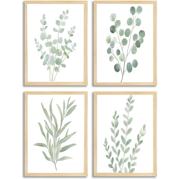 4Pcs Eucalyptus Botanical Canvas Wall Art Sage Green Bathroom Pictures Watercolor Mint Green Plant Leaves Poster Print Modern Minimalist Aesthetics Paintings Wall Decor for Bedroomin