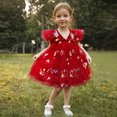thumbnail image 2 of Yanlir Robe de Fête Sans Manches en Dentelle à Volants pour Filles, Robe d'Été Brodée avec Nœud, Tenue de Mode à Col Rond pour Événements Spéciaux (Rouge, 4 Ans), 2 of 9