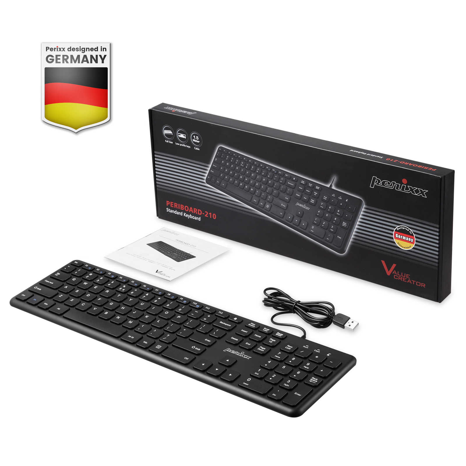 Perixx Periboard-210US - Wired Slim USB Keyboard - Quiet Scissor Keys - Black - image 4 of 7