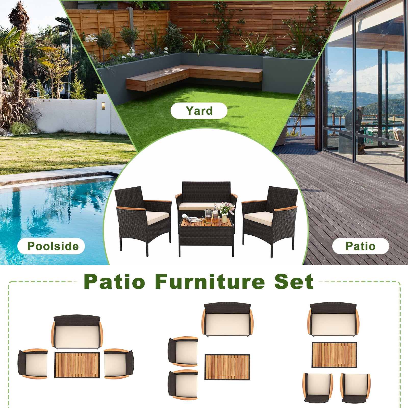 Gymax 8 Piece Outdoor Patio Rattan Furniture Set Rattan Conversation Set w/ Chairs & Loveseat