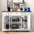 thumbnail image 4 of Harper & Bright Designs Farmhouse Kitchen Island with Drop Leaf and Wheels, Kitchen Storage Cart with Drawers and Tempered Glass Cabinet Doors, Rolling Kitchen Island with Power Outlet, White, 4 of 18