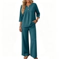 thumbnail image 5 of Two Piece Sets for Women 3/4 Sleeve Button Lounge Sets 2026 Summer Fall Vacation Travel Outfits Fashion Clothing Blue XL, 5 of 6