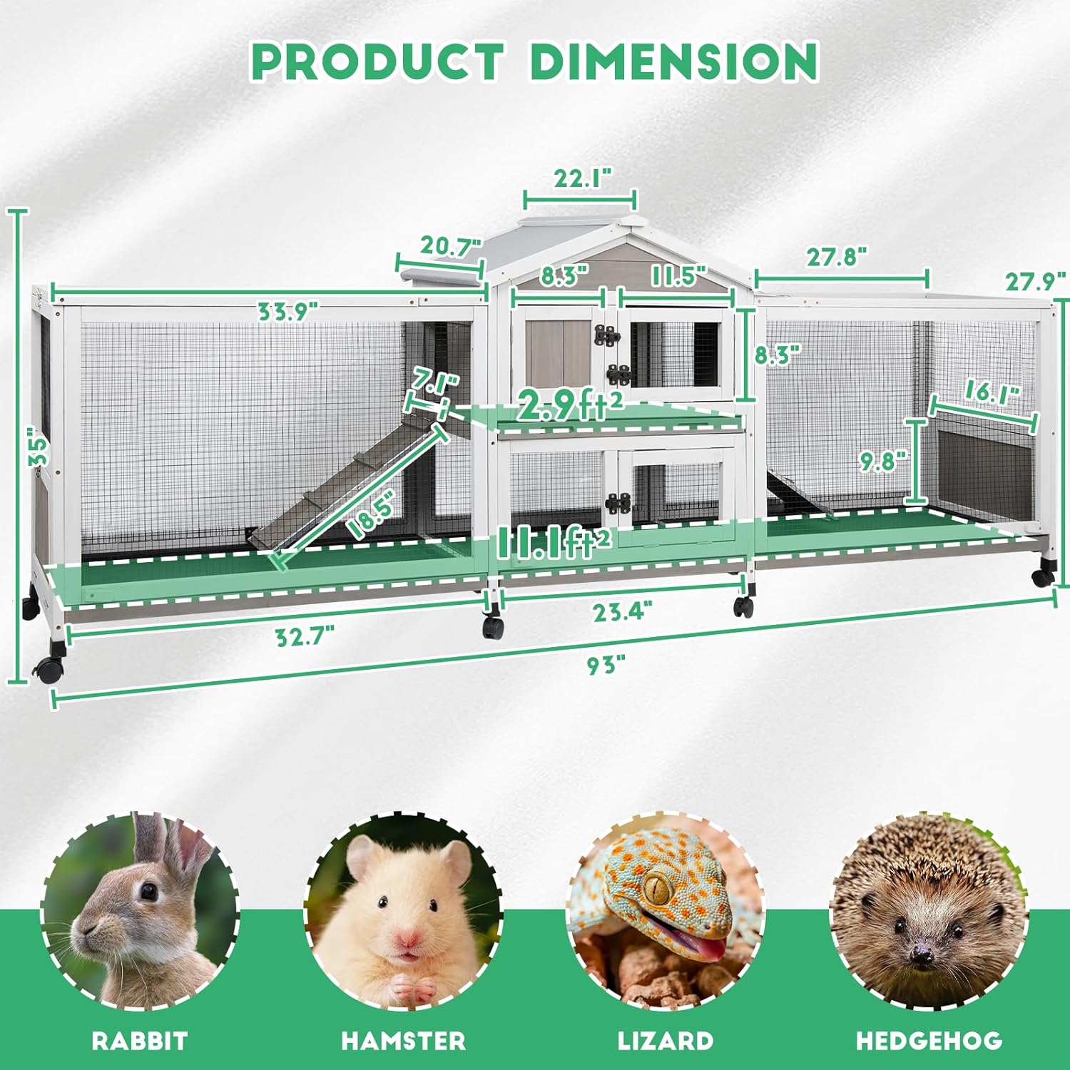Gowoodhut Large Rabbit Hutch Outdoor Indoor with Run,  Rabbit Cage with 8 Wheels, Waterproof Roof, Guinea Pig Cage for Small to Medium Pets