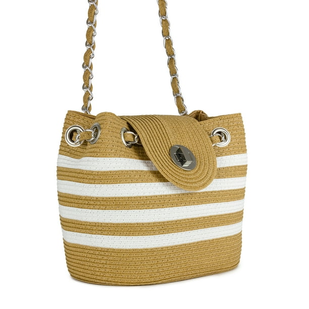 Magid MAGID WOMEN'S STRIPED PAPER STRAW HANDBAG WITH CHAIN CROSSBODY