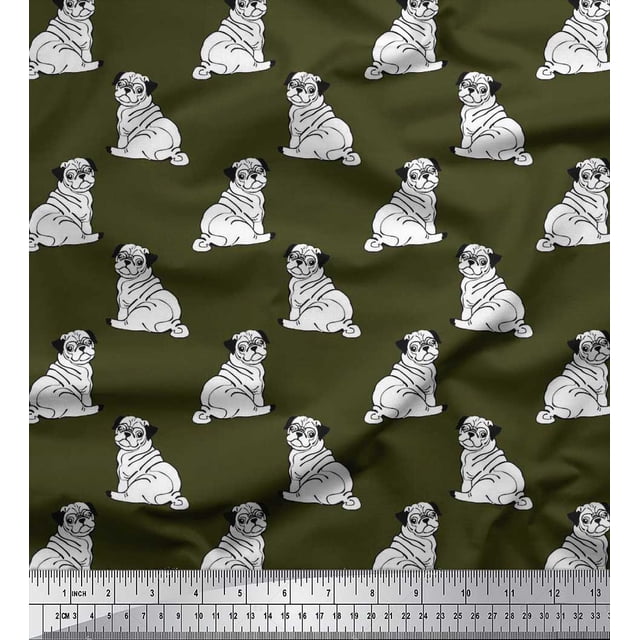 Soimoi Poly Georgette Fabric Pug Dog Print Fabric by Yard 52 Inch Wide