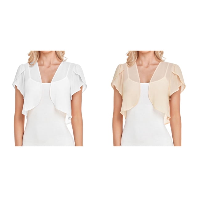(2-Pack) Rinsvye Women Solid Short Kimono Cardigan Sleeve Cropped Bolero Open Light Sweater Front Chiffon Cardigan
