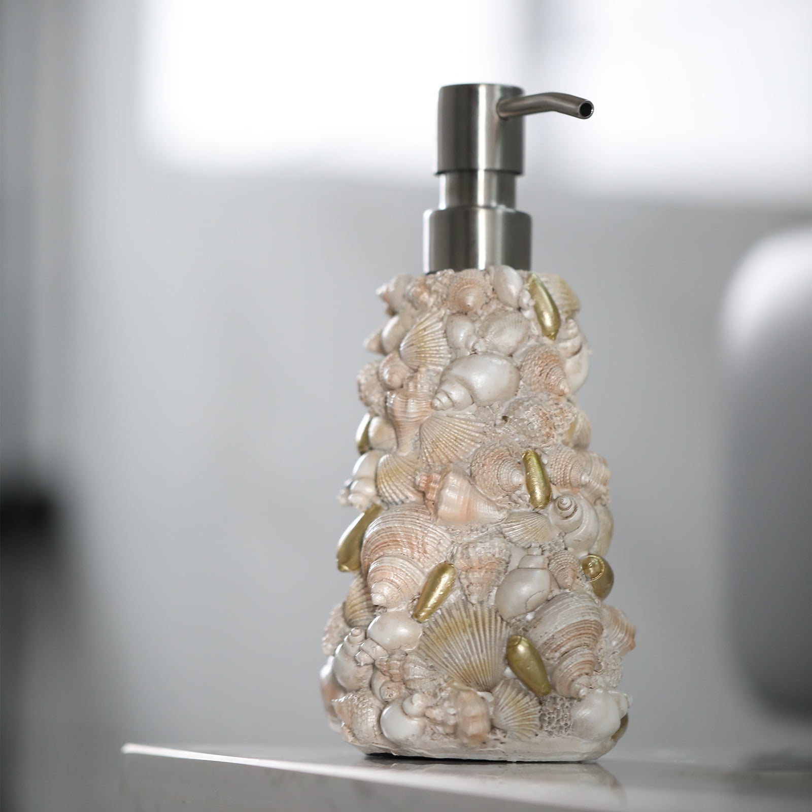 WiMiFar Sea Shell Soap/Lotion Dispenser - 17oz Coastal Bathroom Decor with Leakproof Design